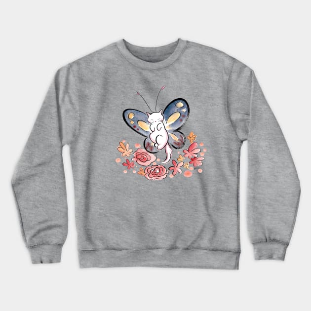 Cat butterfly Crewneck Sweatshirt by juliewu